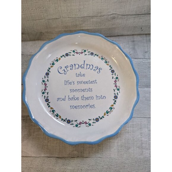Grandmas Ceramic Pie Plate With Floral Design By Abbey Press - Picture 1 of 5